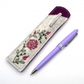 Etui Stiftehalter schmal Filz für 1 bis 2 Kugelschreiber Blumen  / (Variante Motiv) Filz hellgrau beere mit Rose