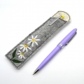 Etui Stiftehalter schmal Filz für 1 bis 2 Kugelschreiber Blumen  / (Variante Motiv) Filz grau mit weißen Blüten