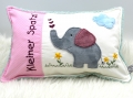 Kissen Elefant rosa eisblau klein 35x23cm  / (Variante) mit Name des Kindes