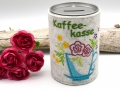 Spardose Blechdose Trinkgeld Kaffeekasse mit Blumen und Tasse