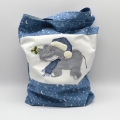 Tasche Beutel Elefant Weihnachten Winter  / (Variante Motiv) blau/ Elefant mit Mütze