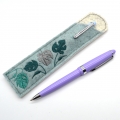 Etui Stiftehalter schmal Filz für 1 bis 2 Kugelschreiber Blumen  / (Variante Motiv) Filz eisblau mit Blätter